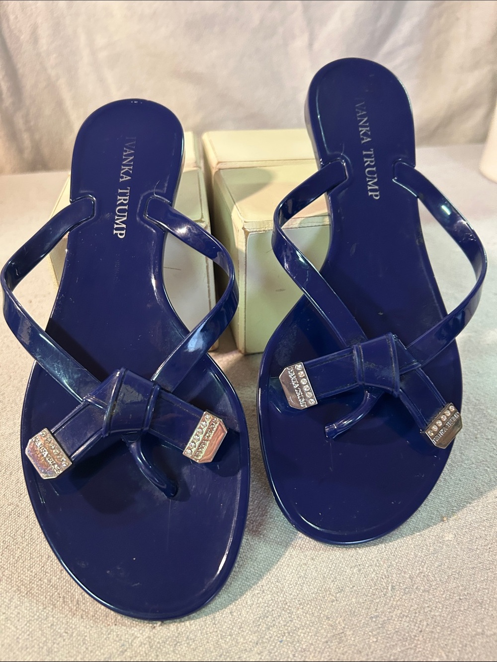 Ivanka Trump Blue Jeweled Knot Thong Sandals